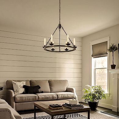 26'' 6-Light Transitional Black LED Chandelier With Unique Bubble Tube Round Modern Farmhouse Candle