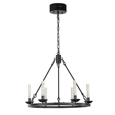 26'' 6-Light Transitional Black LED Chandelier With Unique Bubble Tube Round Modern Farmhouse Candle