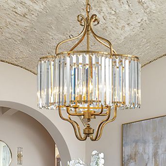 4-Light 18'' Contemporary Glam Crystal Chandelier Matte Gold Elegant French Style Dining Room & Livi