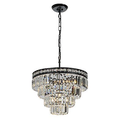 18'' Modern Classic Crystal Chandelier With Matte Black Finish 4-Light Tiered Pendant Ceiling Light
