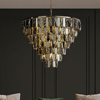 28" 12-Light Dimmable 7 tier Smoked Crystal Chandelier Large Modern Luxury Pendant Light with Polish