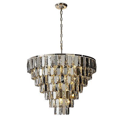 28" 12-Light Dimmable 7-Tier Smoked Crystal Chandelier Large Modern Luxury Pendant Light