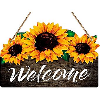 Sunflower Welcome Sign 8" x 12" for Front Door & Home Decor