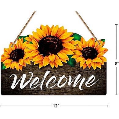 Sunflower Welcome Sign 8" x 12" for Front Door & Home Decor