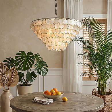 7-Light 30'' Modern Coastal Aged Bronze Natural Capiz Shell Tiered Chandelier Vintage Glam Pendant