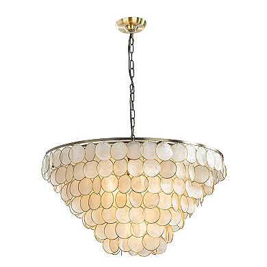 7-Light 30'' Modern Coastal Aged Bronze Natural Capiz Shell Tiered Chandelier Vintage Glam Pendant