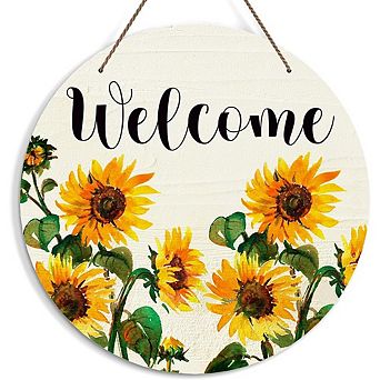 "Sunflower Welcome Sign - Rustic Wooden Front Door Décor"