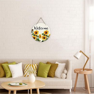 "Sunflower Welcome Sign - Rustic Wooden Front Door Décor"