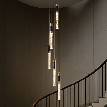 12'' Modern 5-Light Seeded Bubble Glass Cluster Integrated LED Staircase Chandelier Dimmable Pendant