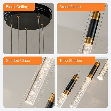 12'' Modern 5-Light Seeded Bubble Glass Cluster Integrated LED Staircase Chandelier Dimmable Pendant