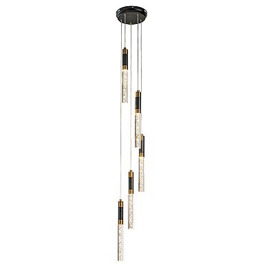 12'' Modern 5-Light Seeded Bubble Glass Cluster Integrated LED Staircase Chandelier Dimmable Pendant