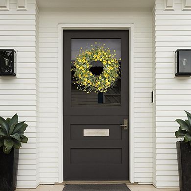 24" Yellow Daisy Wreath with Eucalyptus & Lavender for Front Door, Wedding & Farmhouse Decor