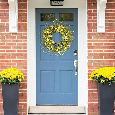 24" Yellow Daisy Wreath with Eucalyptus & Lavender for Front Door, Wedding & Farmhouse Decor
