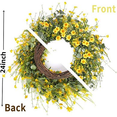 24" Yellow Daisy Wreath with Eucalyptus & Lavender for Front Door, Wedding & Farmhouse Decor