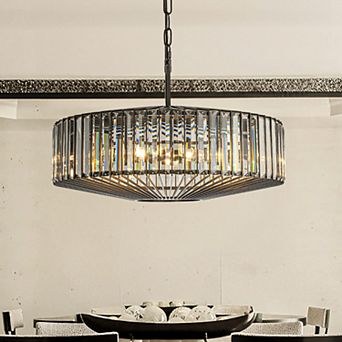 24'' Unique Modern Crystal Chandelier 6-Light Luxury Matte Black Pendant with Clear Crystal For Dini