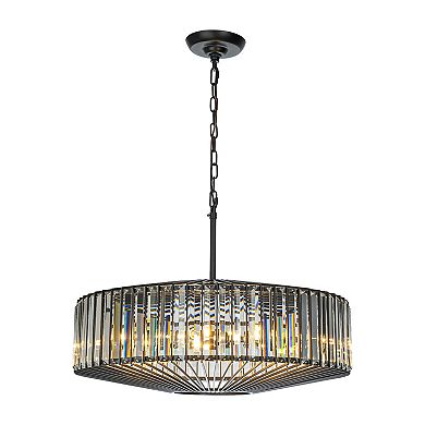 24'' Unique Modern Crystal Chandelier 6-Light Luxury Matte Black Pendant with Clear Crystal