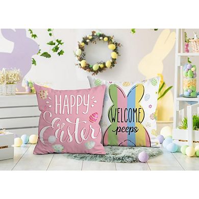 Easter Bunny Pillow Covers 18x18 Set of 4, Blue Pink Buffalo Plaid