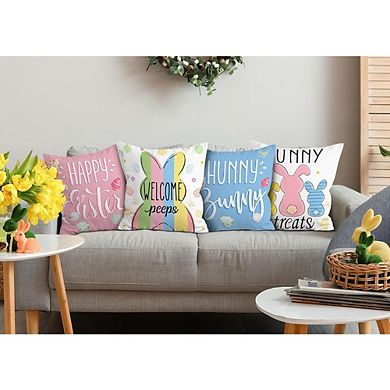 Easter Bunny Pillow Covers 18x18 Set of 4, Blue Pink Buffalo Plaid