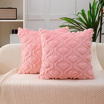 Valentine Pillow Covers 18x18 Inch Set of 2 Pink Heart Decorative Cushions