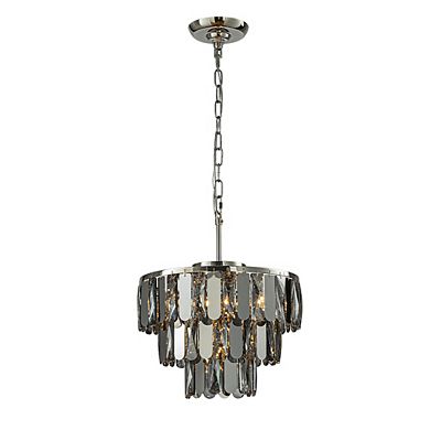 Modern 3-Tier Smoked Crystal Chandelier 14" Contemporary Round Polished Nickel Pendant Light