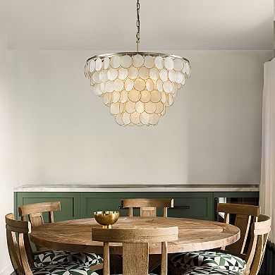 5-Light 24'' Wide Modern Coastal Aged Bronze Natural Capiz Shell Tiered Glam Chandelier