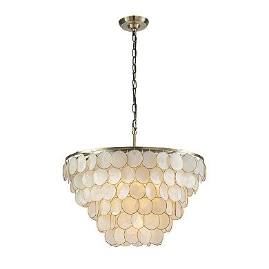 5-Light 24'' Wide Modern Coastal Aged Bronze Natural Capiz Shell Tiered Glam Chandelier