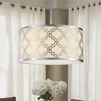 3 Light 16" Modern Classic Linen Drum Matte Vintage Silver Chandelier for Dining Room, Bedroom, or L