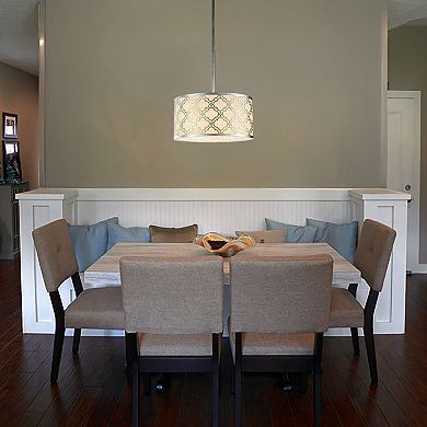 3 Light 16" Modern Classic Linen Drum Matte Vintage Silver Chandelier for Dining Room, Bedroom