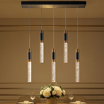 31'' Modern Linear 5-Light Seeded Bubble Glass Integrated LED Chandelier Dimmable Pendant Light In M