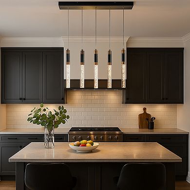 31'' Modern Linear 5-Light Seeded Bubble Glass Integrated LED Chandelier Dimmable Pendant Light In M