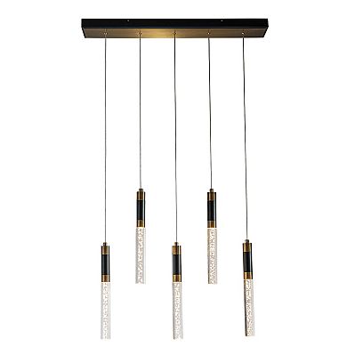 31'' Modern Linear 5-Light Seeded Bubble Glass Integrated LED Chandelier Dimmable Pendant Light In M
