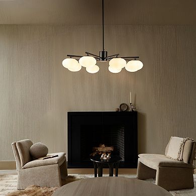 8-Light 32'' Matte Black Mid Century Modern Opal Glass Chandelier Classic Globe Pendant Light