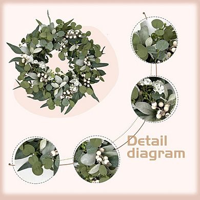 20 Inch Eucalyptus Wreath with Berries for Front Door, Green Farmhouse Decor