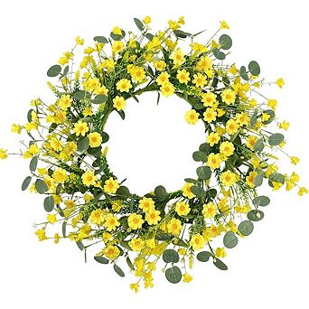 22 Inch Yellow Daisy Eucalyptus Wreath for Front Door Spring Decor