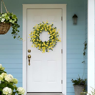22 Inch Yellow Daisy Eucalyptus Wreath for Front Door Spring Decor