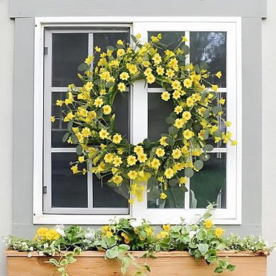 22 Inch Yellow Daisy Eucalyptus Wreath for Front Door Spring Decor