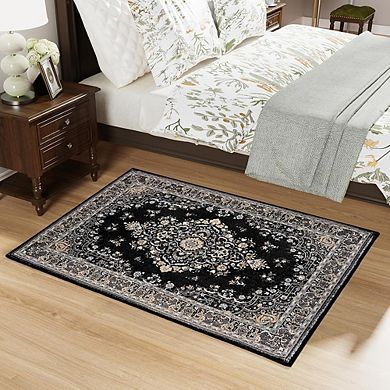 2x3 Black Low-Pile Washable Rug, Non-Slip for Bedroom or Entryway