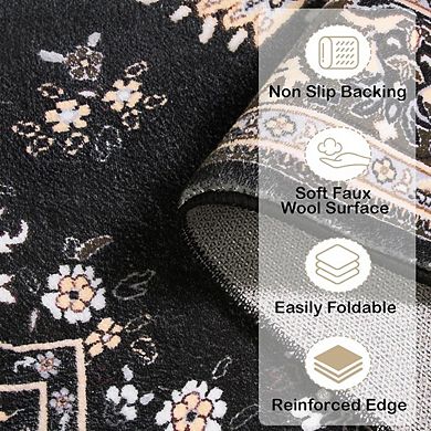 2x3 Black Low-Pile Washable Rug, Non-Slip for Bedroom or Entryway