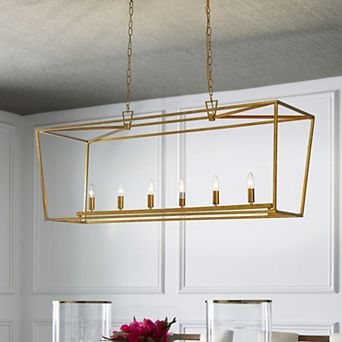 54 in 6-Light Modern Farmhouse Linear Kitchen Island Chandelier Industrial Candlestick Cage Chandel