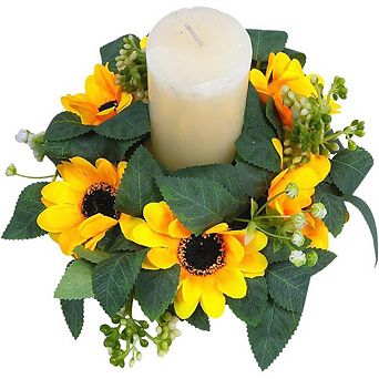 Sunflower Candle Ring 10" Mini Summer Wreath for Table Centerpieces Home Wedding Decor