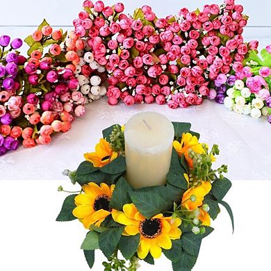 Sunflower Candle Ring 10" Mini Summer Wreath for Table Centerpieces Home Wedding Decor