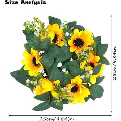 Sunflower Candle Ring 10" Mini Summer Wreath for Table Centerpieces Home Wedding Decor