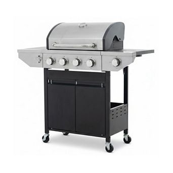 WOW PIONEER Four-Burner Stainless Steel Propane Gas Grill with Side Burner for Outdoor Cooking