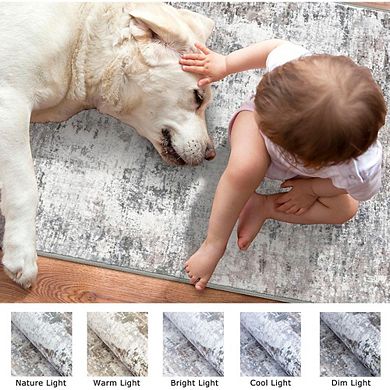 2x3 Abstract Entryway Rug, Washable Non-Slip Indoor Door Mat, Beige/Grey