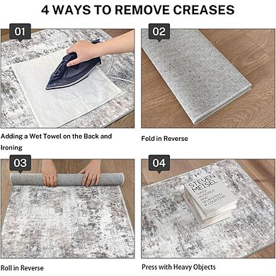 2x3 Abstract Entryway Rug, Washable Non-Slip Indoor Door Mat, Beige/Grey