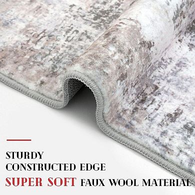 2x3 Abstract Entryway Rug, Washable Non-Slip Indoor Door Mat, Beige/Grey