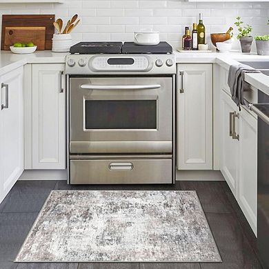 2x3 Abstract Entryway Rug, Washable Non-Slip Indoor Door Mat, Beige/Grey