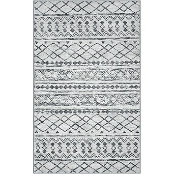 2x3 Grey Moroccan Boho Rug Non-Slip, Washable, Ultra-Soft Low-Pile Indoor Mat