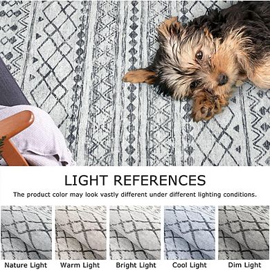 2x3 Grey Moroccan Boho Rug Non-Slip, Washable, Ultra-Soft Low-Pile Indoor Mat