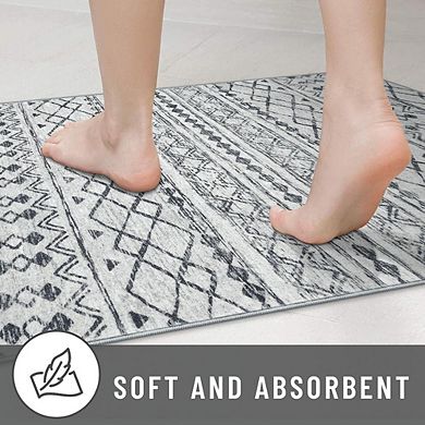 2x3 Grey Moroccan Boho Rug Non-Slip, Washable, Ultra-Soft Low-Pile Indoor Mat